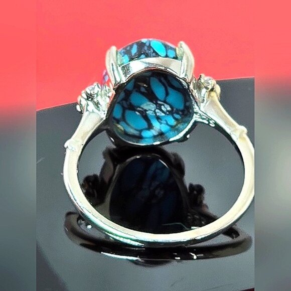 925 Sterling Silver Ring SZ 6.5 with Natural Turquoise   & CZ - Picture 7 of 14
